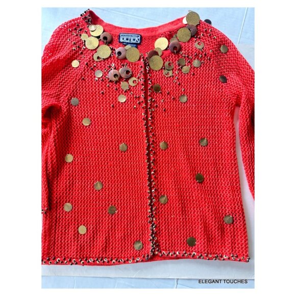 Vintage Berek Orange Sweater Womens M Cardigan Dangle Decorative Embellish Gypsy - Picture 9 of 12
